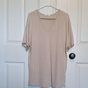 Cherish Beige V-Neck Tunic Top